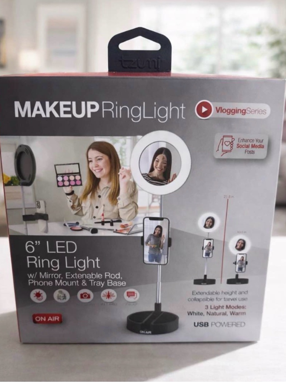 Makeup 6" LED Ring Light with Phone Mount and Mirror - Black